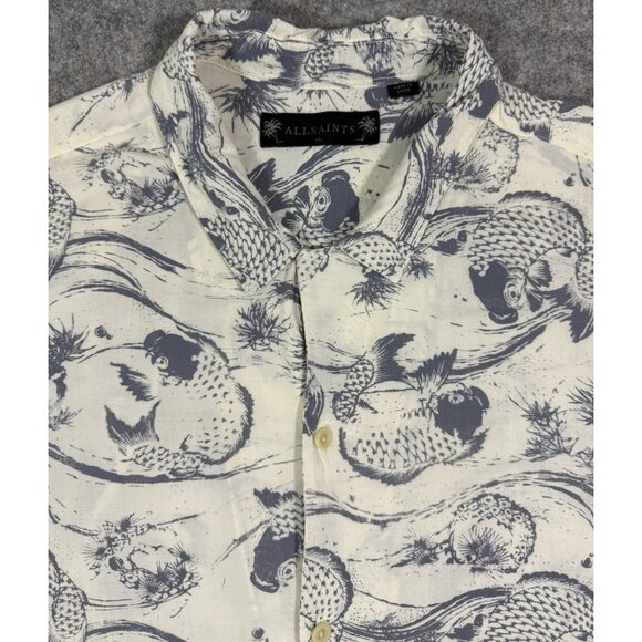 All Saints Mens Koi Short Sleeve Shirt Size XL Hawaiian Viscose Loop Collar - Picture 2 of 12